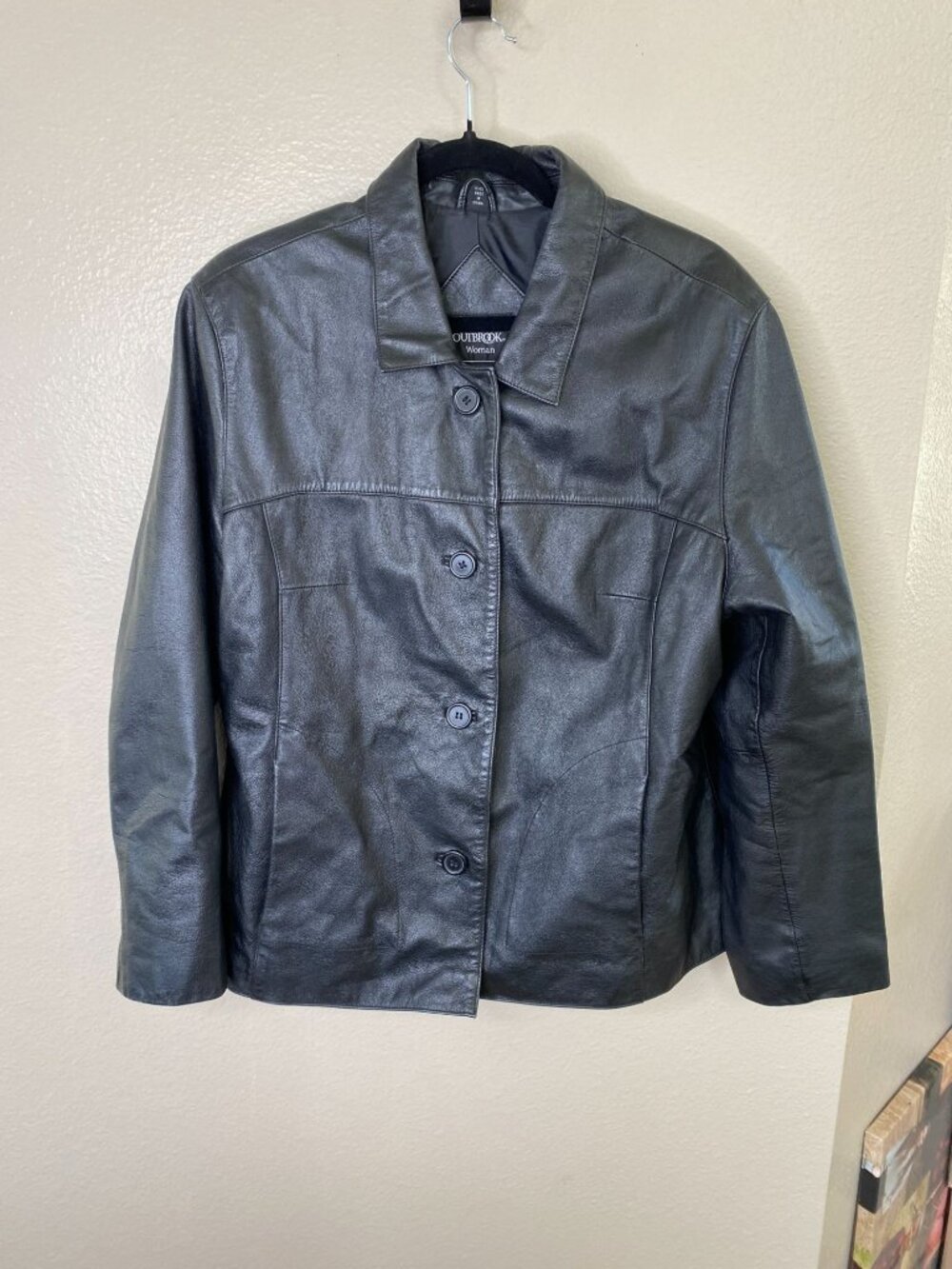 Outbrook Womens Black Genuine Leather Jacket Button-Up 1X Stylish Lined Coat